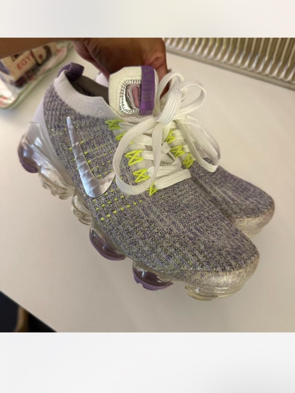 Nike Air VaporMax Knit Sneakers in Heathered Lavender and Lime